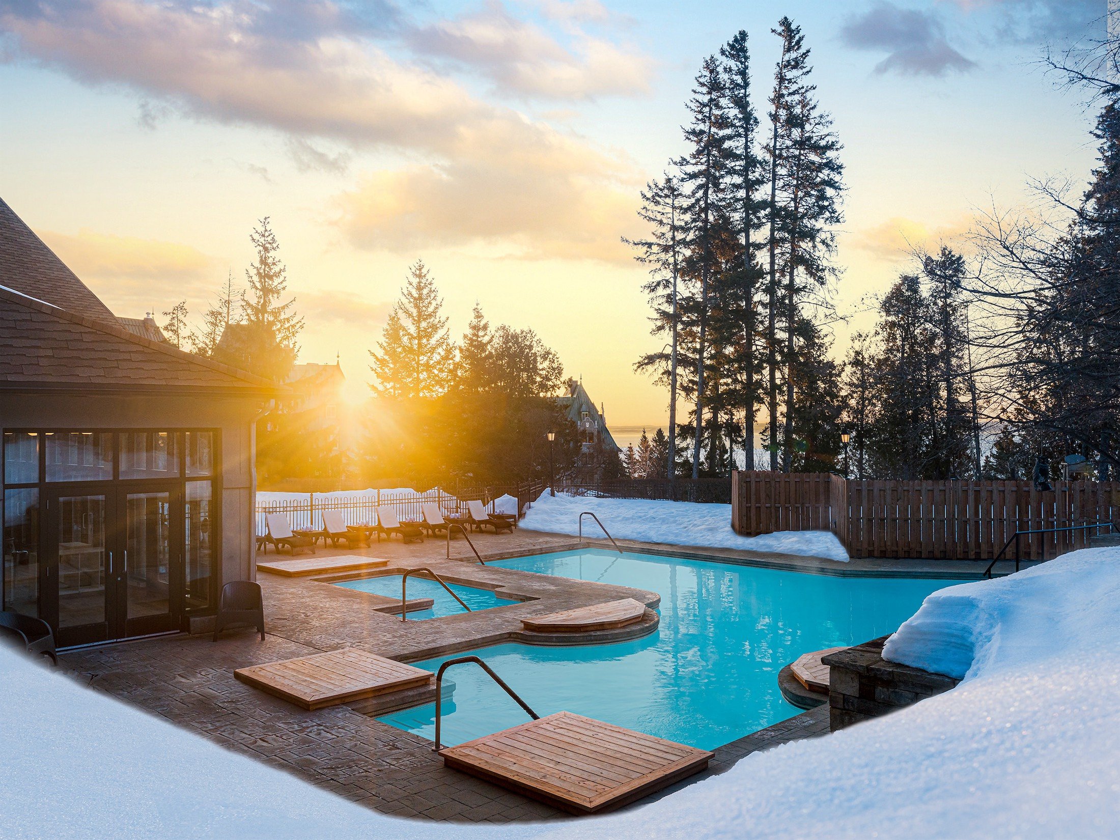 outdoor pool area in the winter