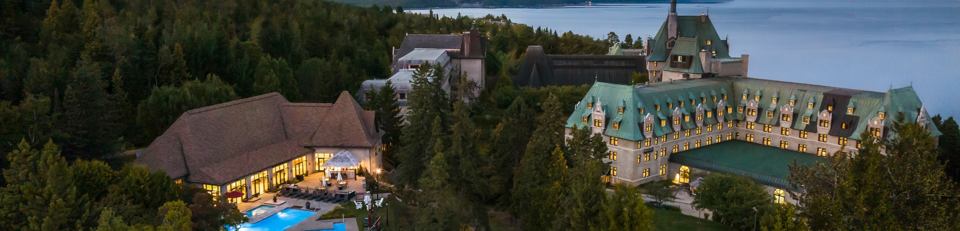 aerial shot of manoir richelieu and property