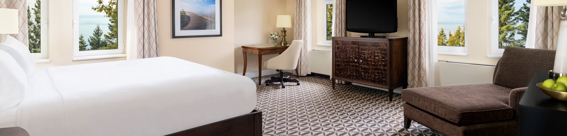 bedroom with a small desk and chaise lounge