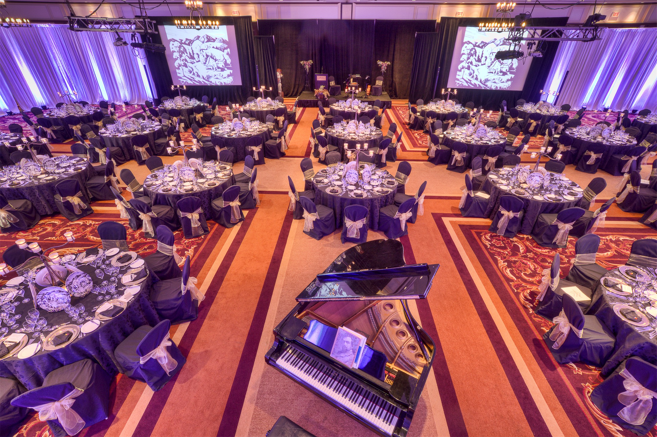 large meeting room set up for a reception