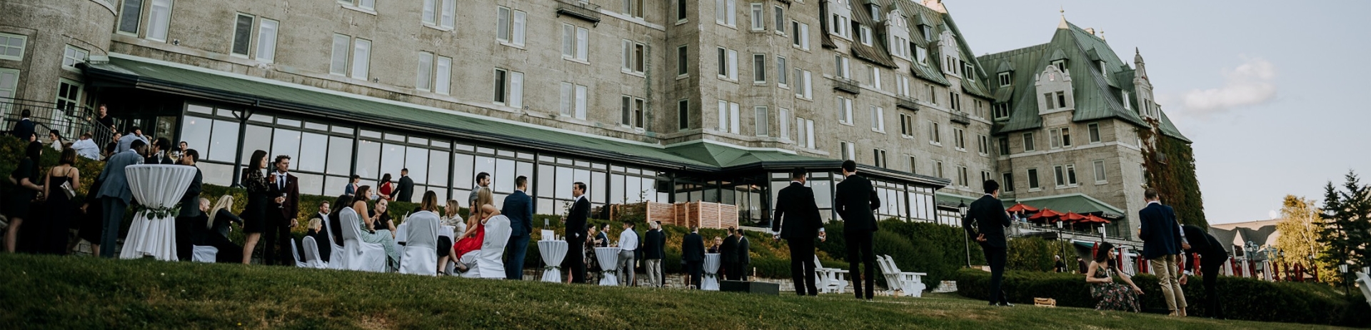 exterior shot of richelieu set up for a wedding