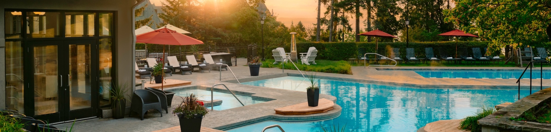 pool area in the summer at sunset